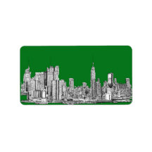 New York skyline ink in green Personalized Address Labels