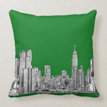 New York skyline ink in green Pillow