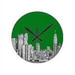New York skyline ink in green Wall Clock