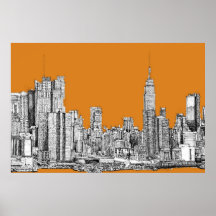 New York skyline orange Print