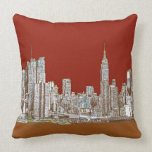 New York skyline red rust Throw Pillow
