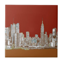 New York skyline red rust Tiles