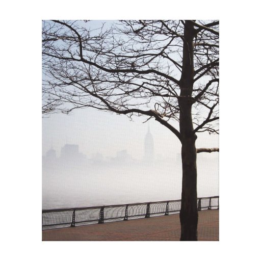 New York Skyline Silhouette through Tree Branches Gallery Wrap Canvas