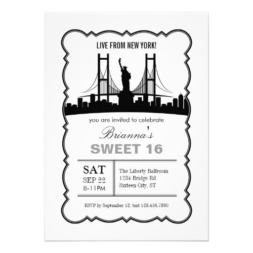 New York Sweet Sixteen Invitation
