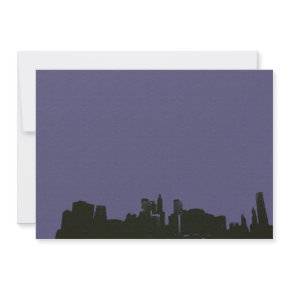 New York Themed Skyline Silhouette Against Purple Background Gay Wedding Invitation