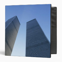 New York, USA. View up at twin towers of the Binders