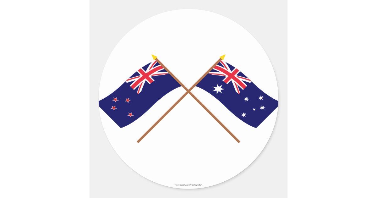 New Zealand and Australia Crossed Flags Classic Round Sticker | Zazzle