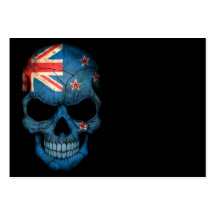 New Zealand Flag Skull on Black Business Card Template