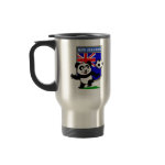 This adorable little panda is too cute! He's featured in front of a large flag from New Zealand and ready to play football and score some goals. This cute design is perfect for football players and soccer fans.