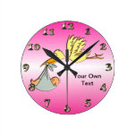 Newborn Baby Girl - A Flying Stork Delivery Wallclocks