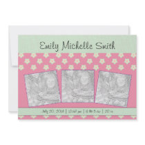 Newborn Baby Girl Green Dark Pink Stars Announceme Custom Invites