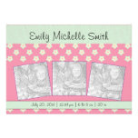 Newborn Baby Girl Green Dark Pink Stars Announceme Custom Invites