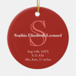Newborn baby statistic monogram keepsake red christmas tree ornament