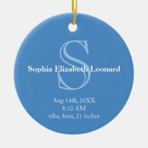 Newborn baby statistic monogram keepsake sky blue ornaments