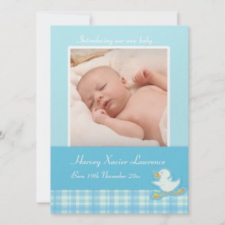 Newborn photo announcement card - blue check