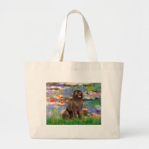 Newfie (brown) - Lilies 2 Canvas Bag