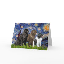 Newfie Trio - Starry Night cards by masterpiecedogs Newfie Trio - Starry Night cards