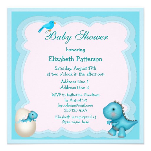Newly Hatched Baby Boy Dinosaur Baby Shower Personalized Invites