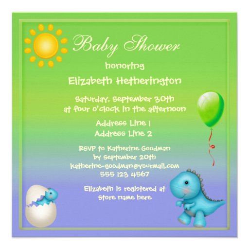 Newly Hatched Baby Boy Dinosaur Baby Shower Invitations (front side)