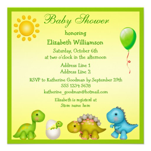 Newly Hatched Baby Dino & Dinosaurs Baby Shower Personalized Invites (front side)