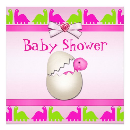 Newly Hatched Baby Girl Dinosaur Baby Shower Custom Invitations (front side)