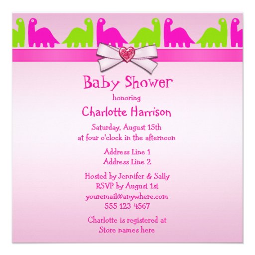 Newly Hatched Baby Girl Dinosaur Baby Shower Custom Invitations