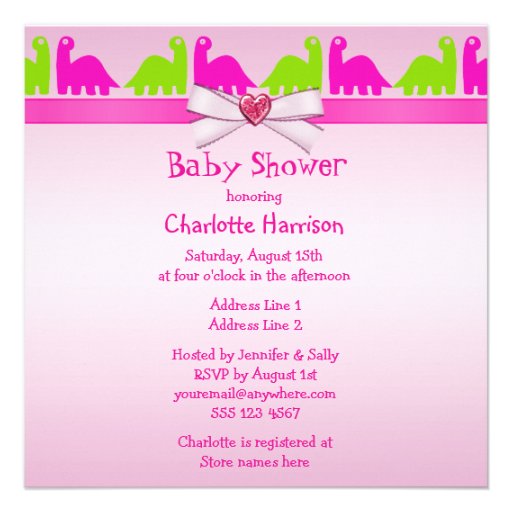 Newly Hatched Baby Girl Dinosaur Baby Shower Announcement