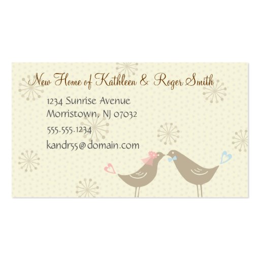 Newly Wed New Home Address Business Card Insert (front side)