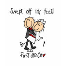 ladies_casual_longsleeve - A cute stick figure bride and groom design on First Dance T-shirts, mugs, cards, postage, stickers, magnets, and other items featuring a bride and groom's first dance and text that reads "Swept Off My Feet! First Dance".
