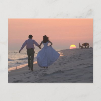 Newlyweds Running into the Sunset, the Future Postcards