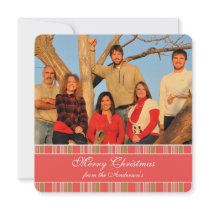 Newsletter on Back Coral Stripe Christmas Card Personalized Invites
