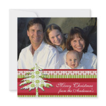 Newsletter on Back Red Damask Christmas Card Announcements