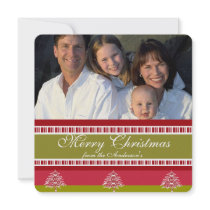 Newsletter on Back Red Damask Tree Christmas Card Invitations