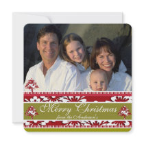 Newsletter on Back Red Damask Tree Christmas Card Announcements