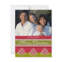 Newsletter on Back Red Damask Tree Christmas Card invitations by samack Newsletter on Back Red Damask Tree Christmas Card invitations