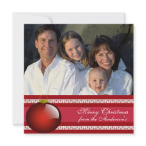 Newsletter on Back Red Ornament Christmas Card Personalized Invite