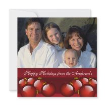 Newsletter on Back Red Ornament Christmas Card Announcement