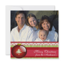 Newsletter on Back Red Ornament Christmas Card Personalized Announcement