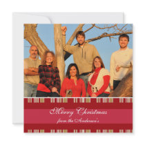 Newsletter on Back Red Stripes Christmas Card Personalized Invite