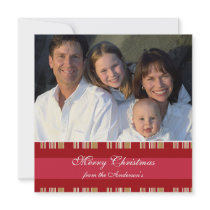 Newsletter on Back Red Stripes Christmas Card Personalized Announcement