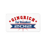NEWT Gingrich 2012 Personalized Address Label