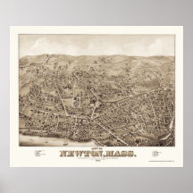 Newton, MA Panoramic Map - 1878 Posters