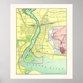 Niagara Falls New York State Vintage Map 1885 Poster