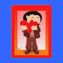 NIbbling Heart Boy Valentine Postcard