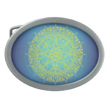 Nice Oriental Deisign Blue/Yellow Oval Belt Buckles