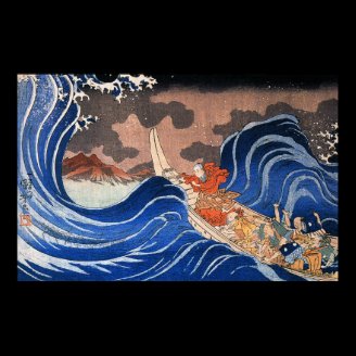 Nichiren calms a storm in Kakuda, Kuniyoshi Posters
