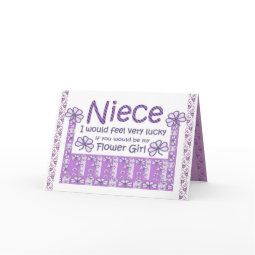NIECE - Be My Flower Girl with Purple Shamrocks card