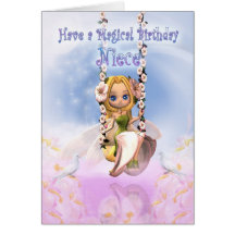 Niece Birthday card with Cutie Pie fairy on swing