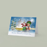 Niece Christmas card with cute elf on the Christma