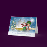 Niece Christmas card with cute elf on the Christma